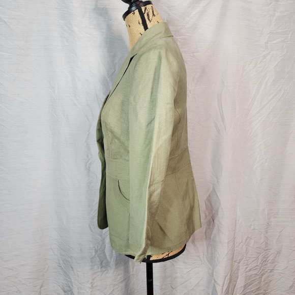 KASPER Size 8P Green Linen Blend One Button Blazer Jacket Office Professional - Picture 3 of 14